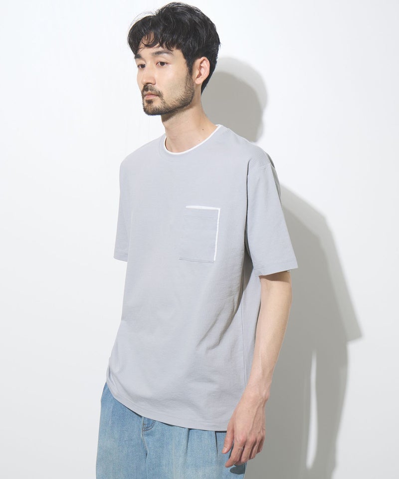 NAVY SARARI 冷感フェイクレイヤード ポケット半袖Tシャツ メンズ メール便 対応商品商品画像-3