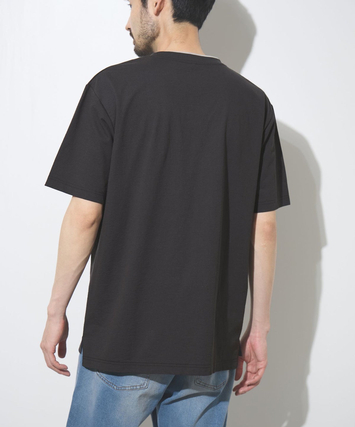 NAVY SARARI 冷感フェイクレイヤード ポケット半袖Tシャツ メンズ メール便 対応商品