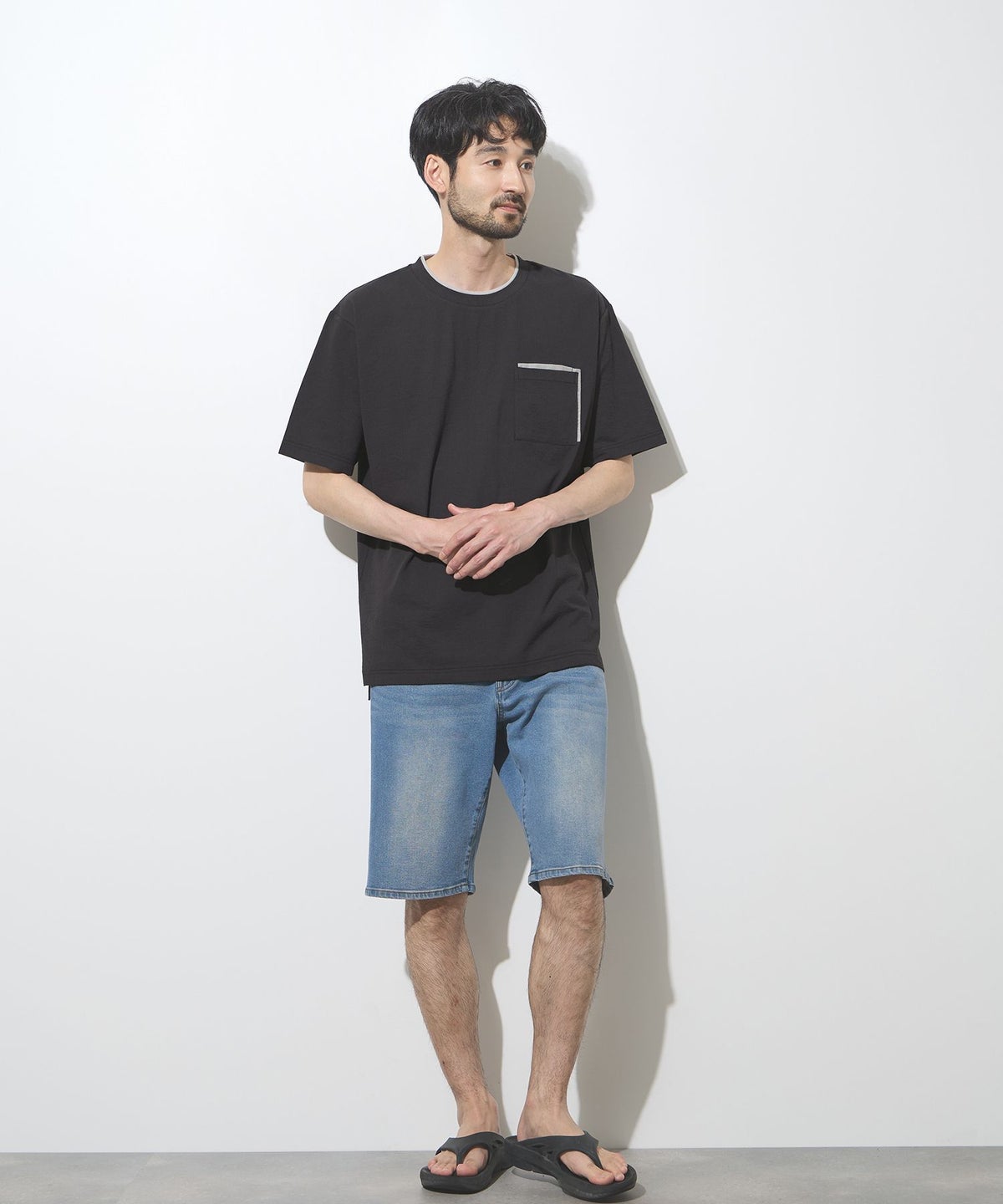 NAVY SARARI 冷感フェイクレイヤード ポケット半袖Tシャツ メンズ メール便 対応商品