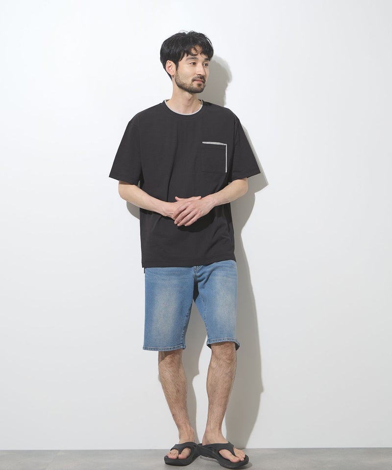 NAVY SARARI 冷感フェイクレイヤード ポケット半袖Tシャツ メンズ メール便 対応商品商品画像-9