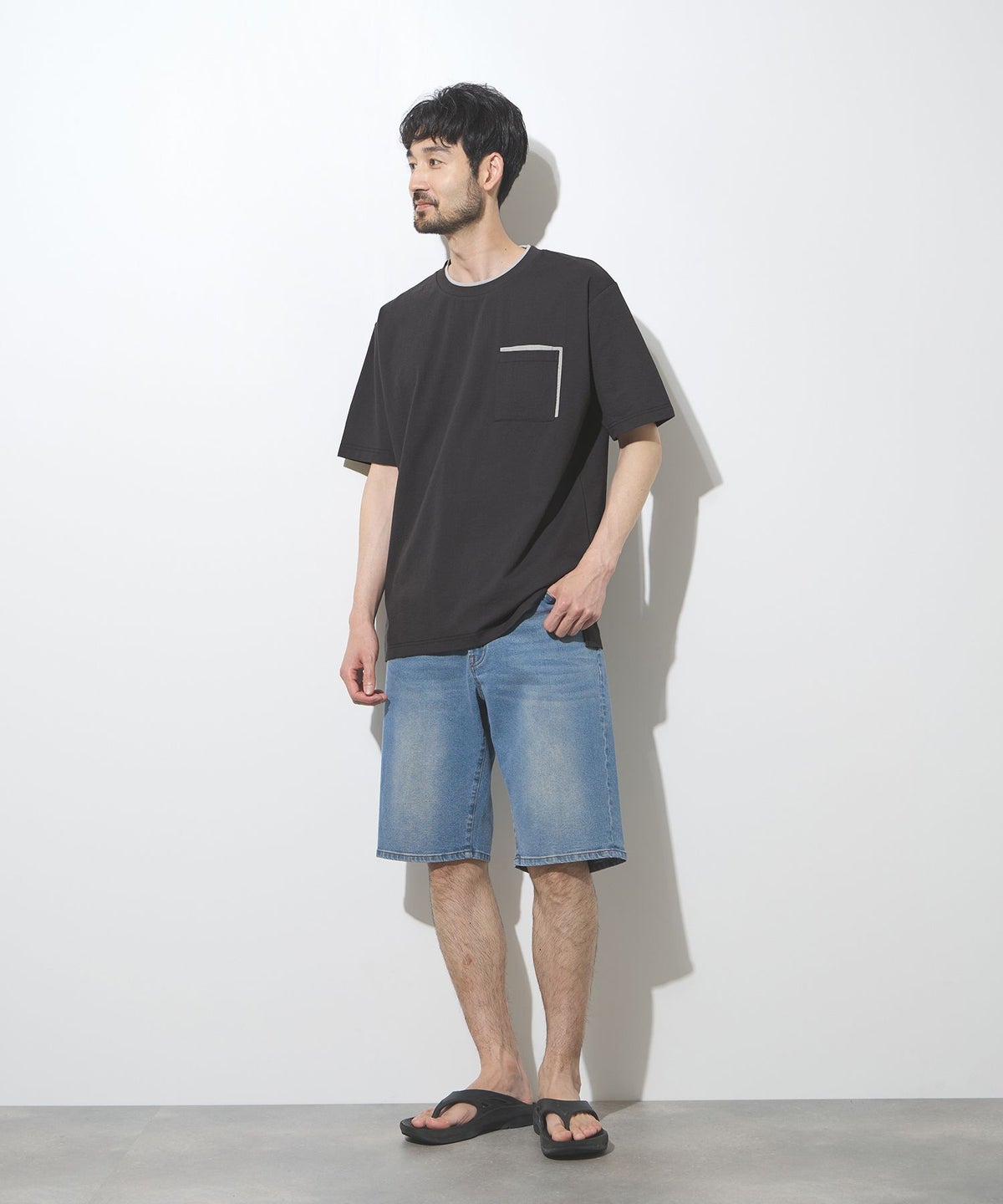 NAVY SARARI 冷感フェイクレイヤード ポケット半袖Tシャツ メンズ メール便 対応商品