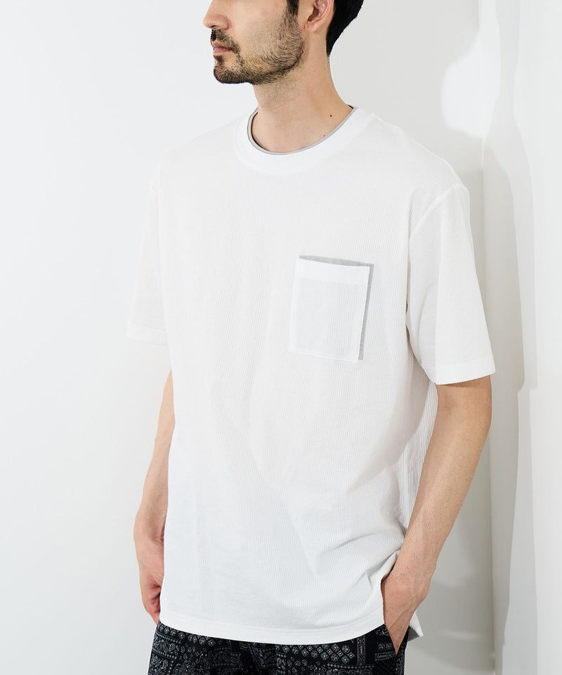 NAVY SARARI 冷感フェイクレイヤード ポケット半袖Tシャツ メンズ メール便 対応商品商品画像-11