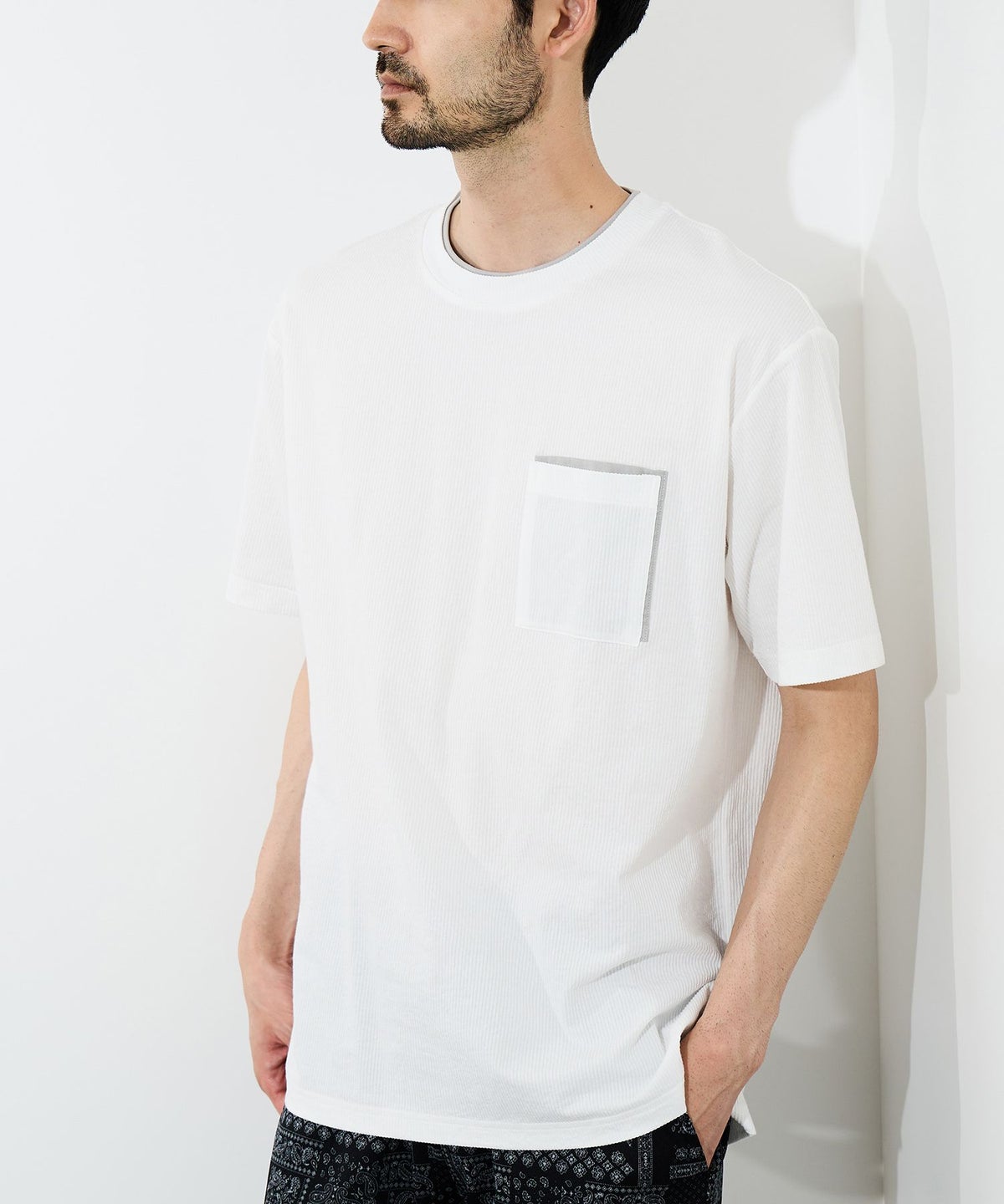 NAVY SARARI 冷感フェイクレイヤード ポケット半袖Tシャツ メンズ メール便 対応商品