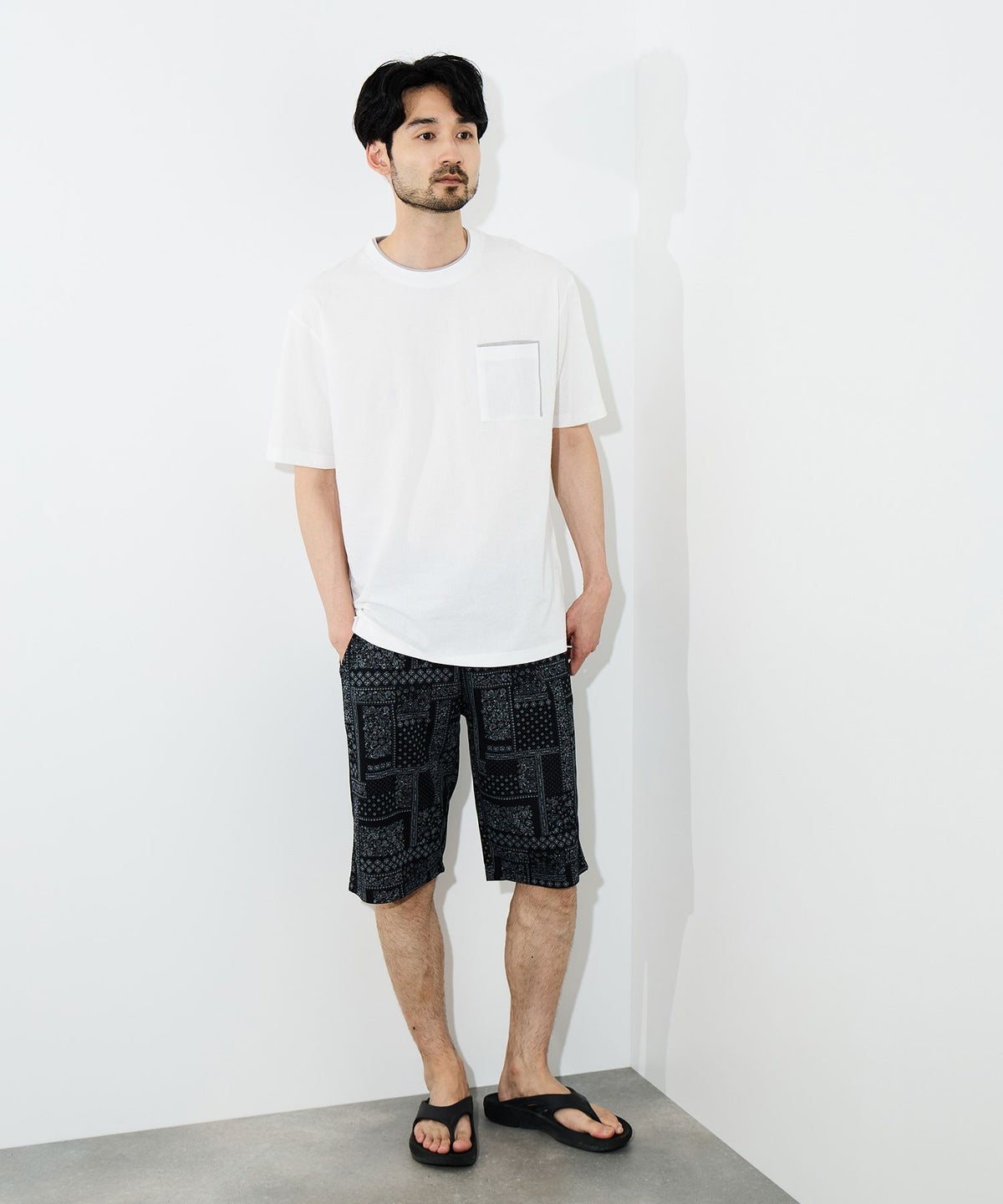 NAVY SARARI 冷感フェイクレイヤード ポケット半袖Tシャツ メンズ メール便 対応商品