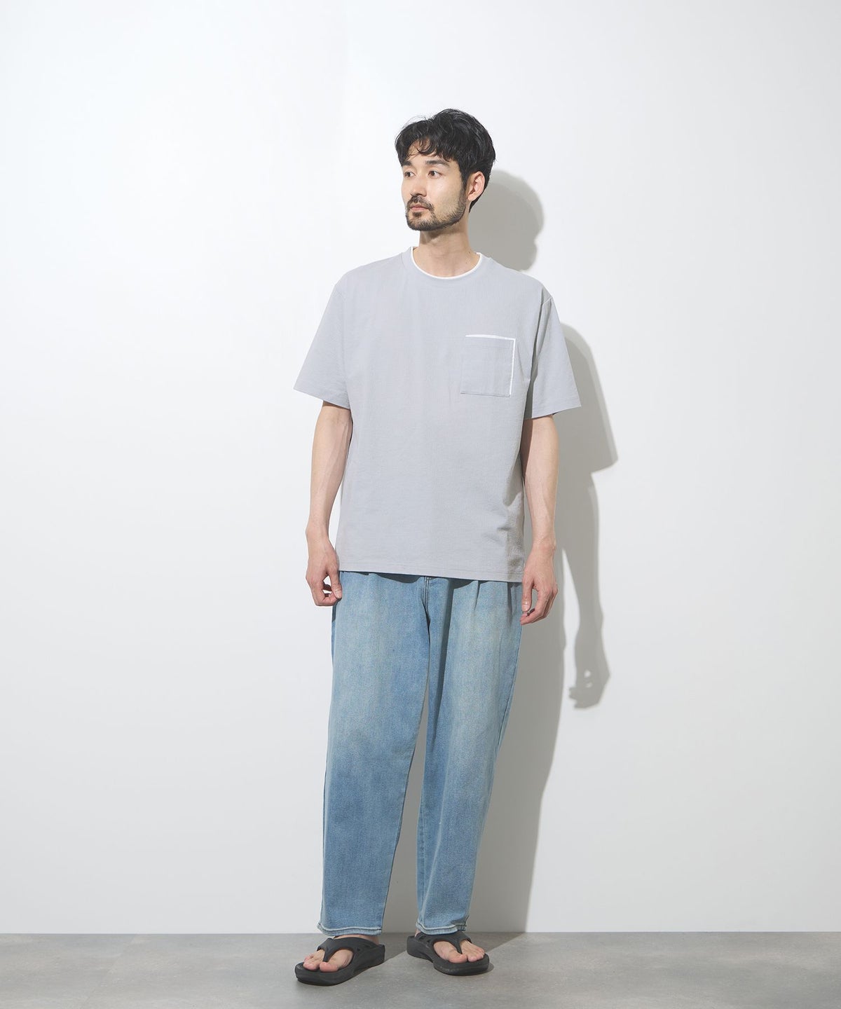 NAVY SARARI 冷感フェイクレイヤード ポケット半袖Tシャツ メンズ メール便 対応商品