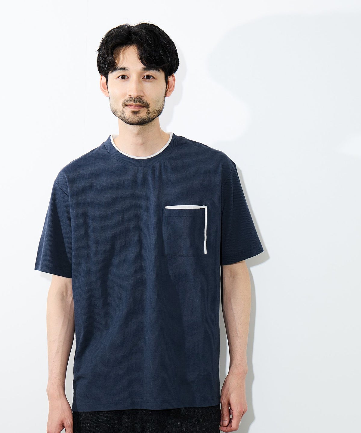 NAVY SARARI 冷感フェイクレイヤード ポケット半袖Tシャツ メンズ メール便 対応商品