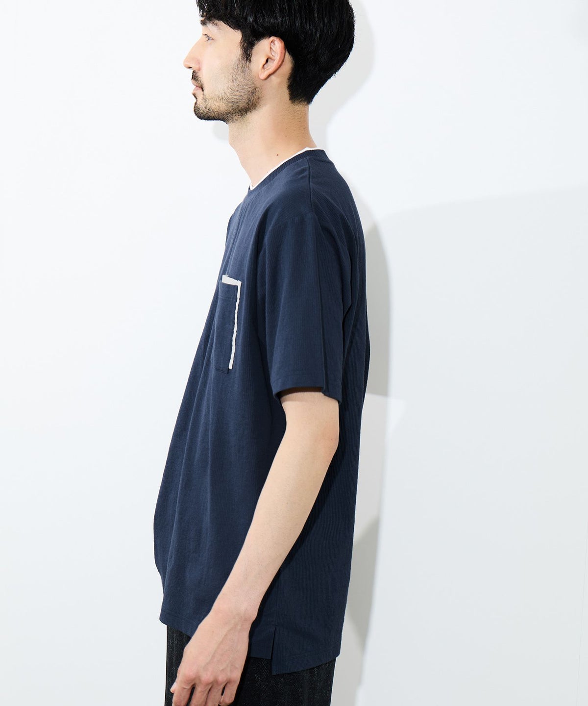 NAVY SARARI 冷感フェイクレイヤード ポケット半袖Tシャツ メンズ メール便 対応商品