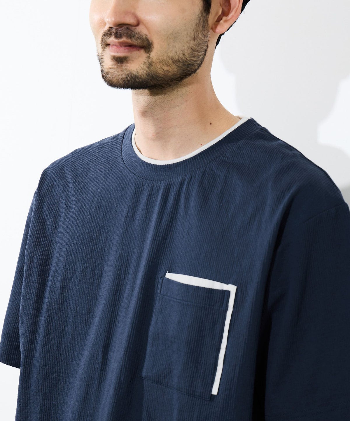NAVY SARARI 冷感フェイクレイヤード ポケット半袖Tシャツ メンズ メール便 対応商品