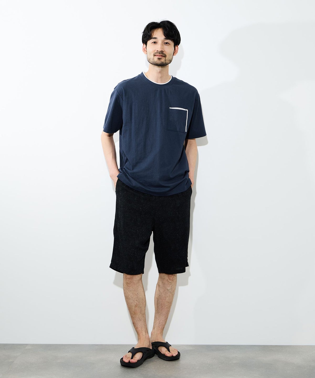 NAVY SARARI 冷感フェイクレイヤード ポケット半袖Tシャツ メンズ メール便 対応商品