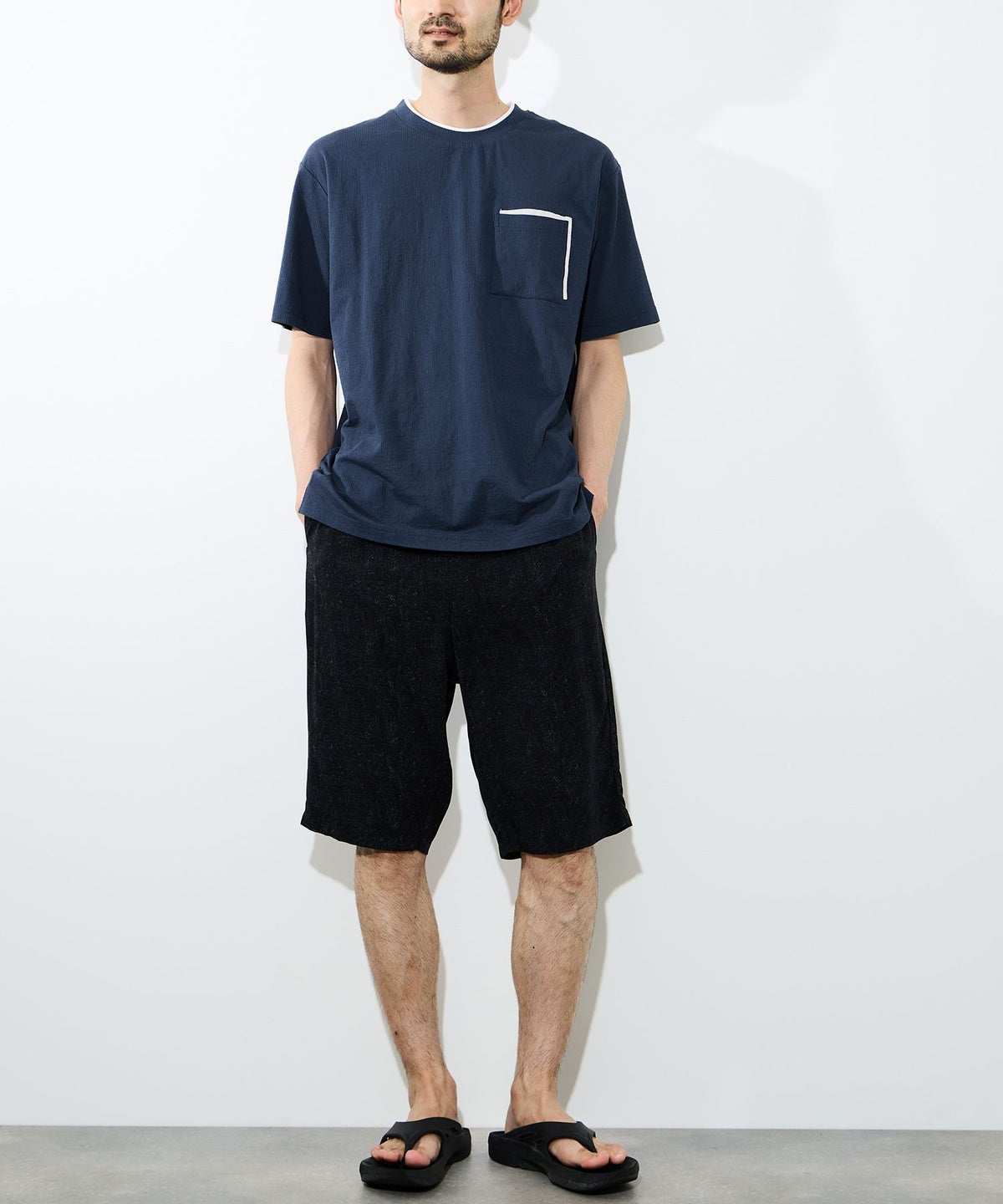 NAVY SARARI 冷感フェイクレイヤード ポケット半袖Tシャツ メンズ メール便 対応商品