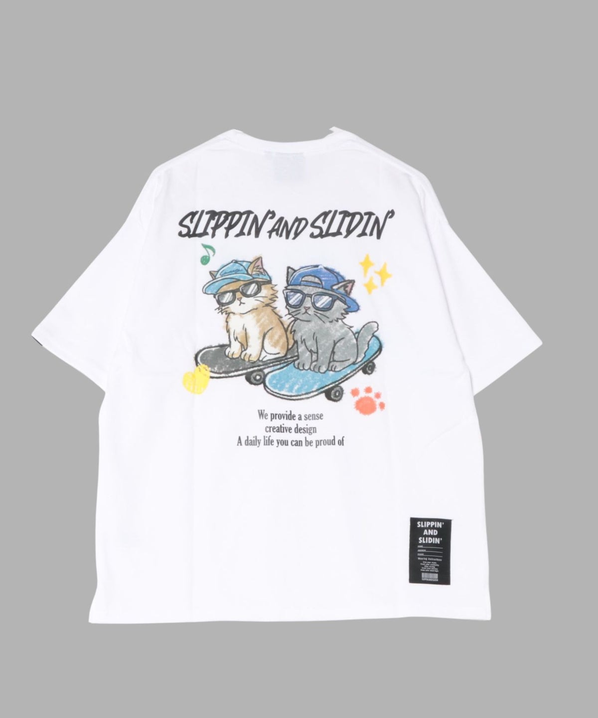 アニマル 発泡プリント半袖Tシャツ 猫スケボー メンズ メール便 対応商品