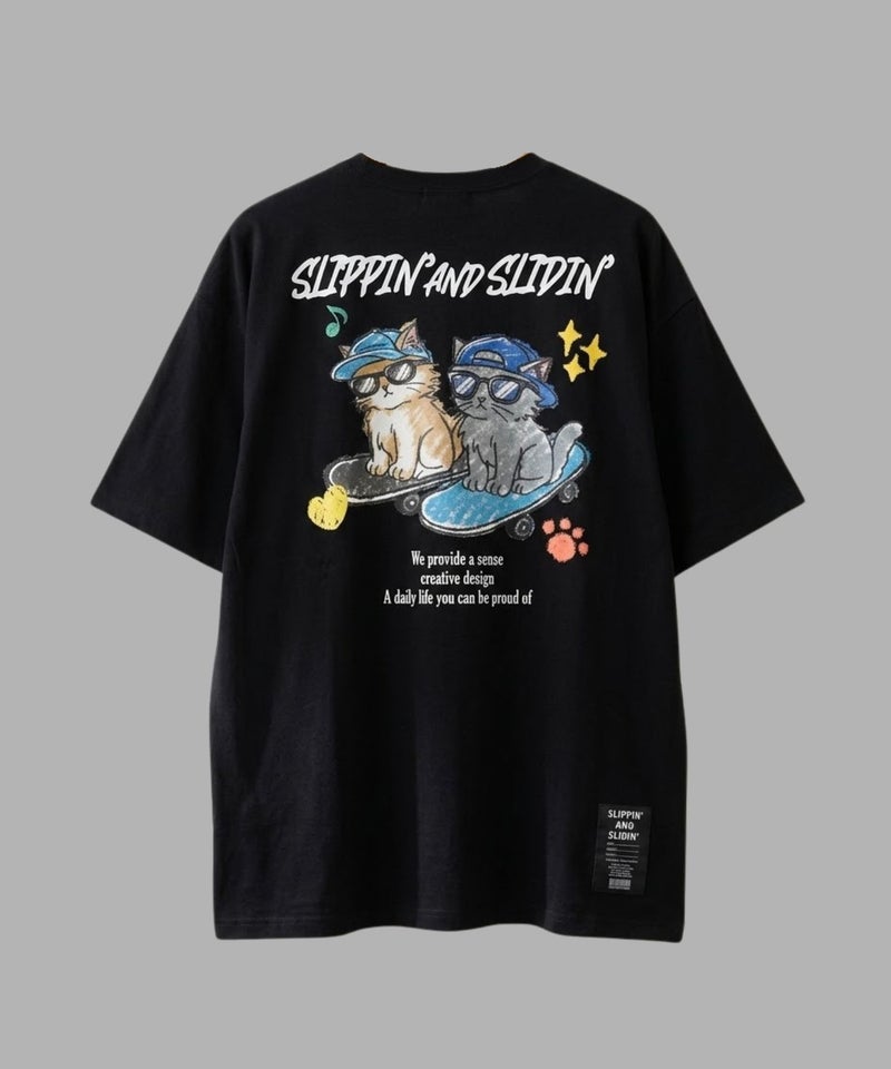 アニマル 発泡プリント半袖Tシャツ 猫スケボー メンズ メール便 対応商品商品画像-7