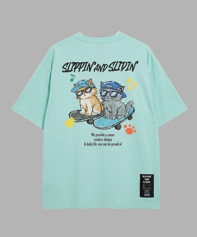 アニマル 発泡プリント半袖Tシャツ 猫スケボー メンズ メール便 対応商品商品画像-9