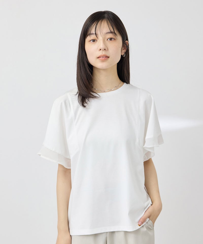 NAVY SARARI 冷感 シフォン使いフレアスリーブUVカットTシャツ レディース メール便 対応商品商品画像-4