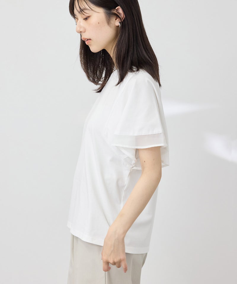 [値下げ]NAVY  SARARI 冷感 シフォン使いフレアスリーブUVカットTシャツ レディース メール便 対応商品商品画像-5