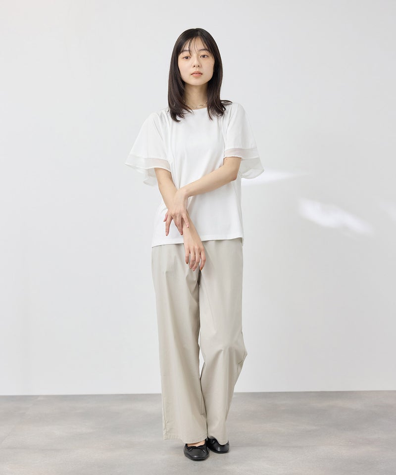 NAVY SARARI 冷感 シフォン使いフレアスリーブUVカットTシャツ レディース メール便 対応商品商品画像-8