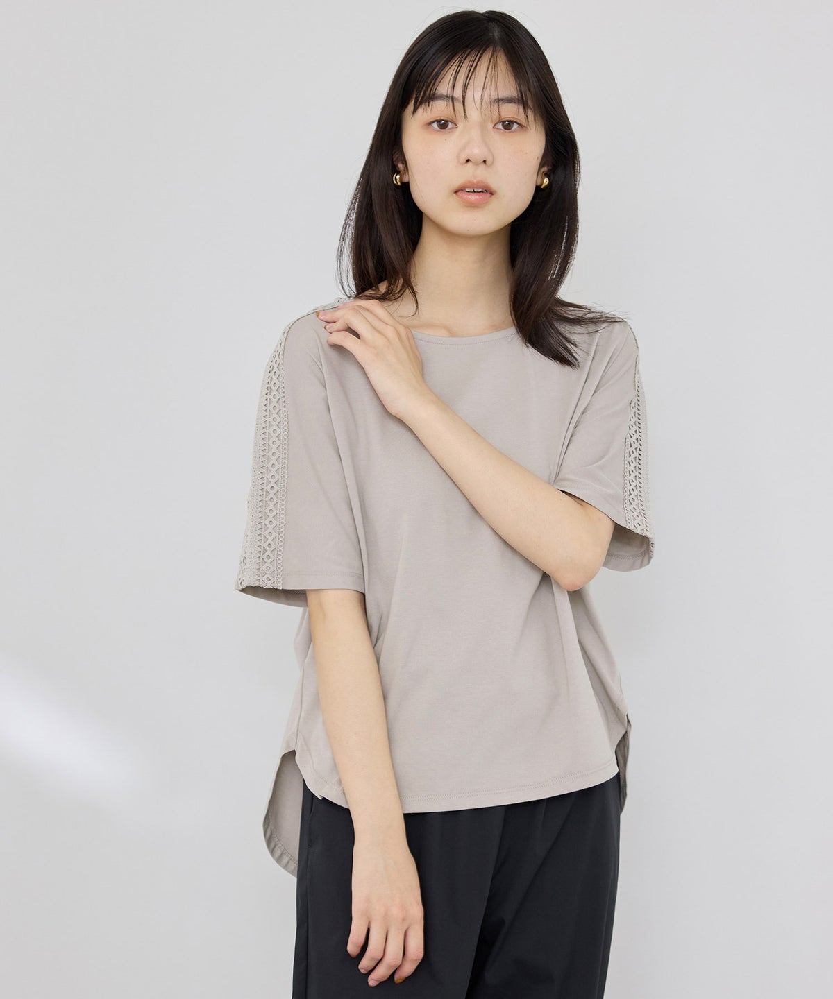 NAVY SARARI 冷感 ショルダーレースUVカットTシャツ レディース メール便 対応商品
