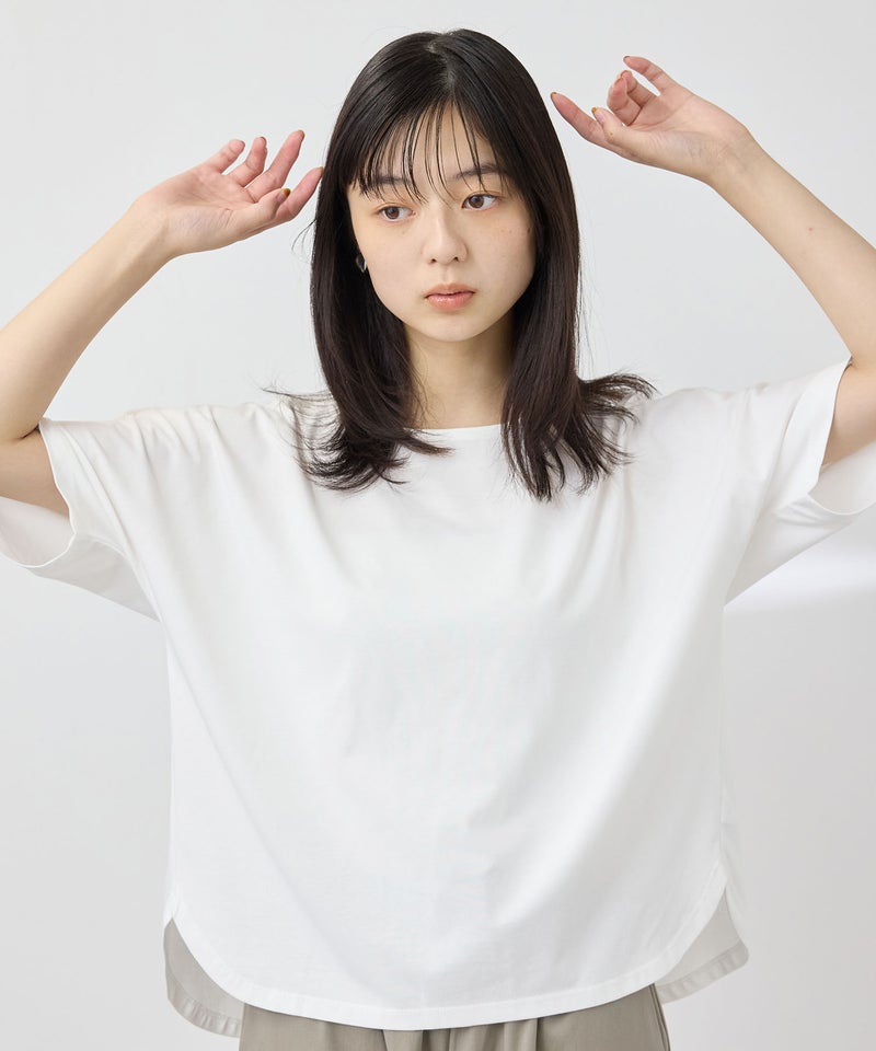 NAVY SARARI 冷感 ショルダーレースUVカットTシャツ レディース メール便 対応商品商品画像-2