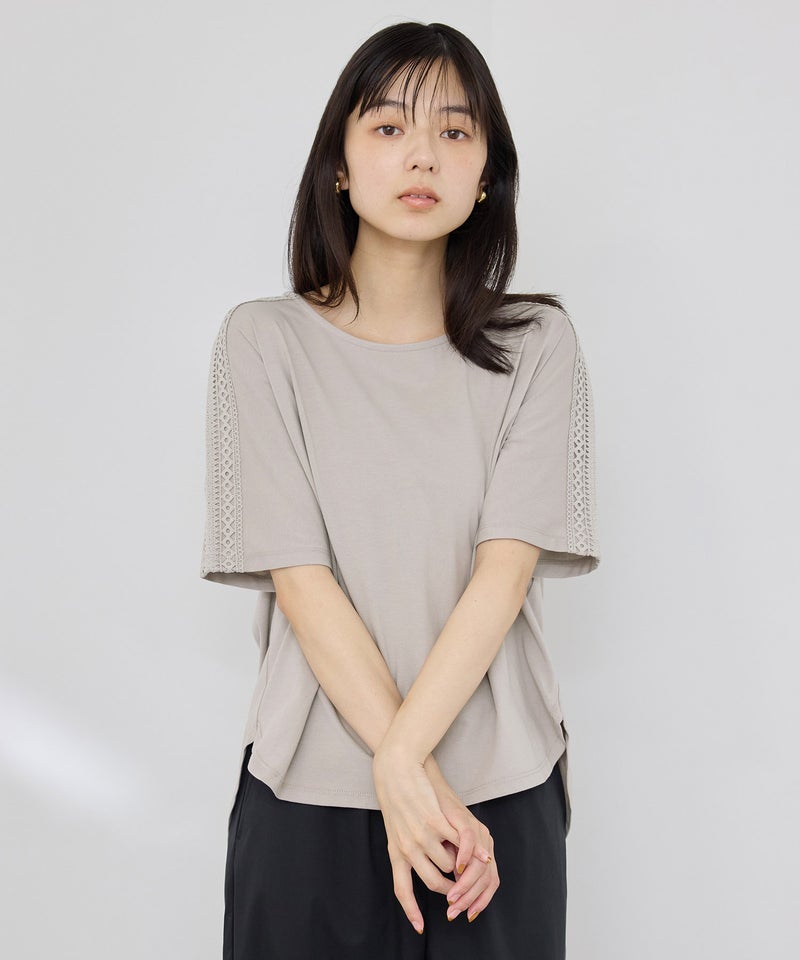 NAVY SARARI 冷感 ショルダーレースUVカットTシャツ レディース メール便 対応商品商品画像-4