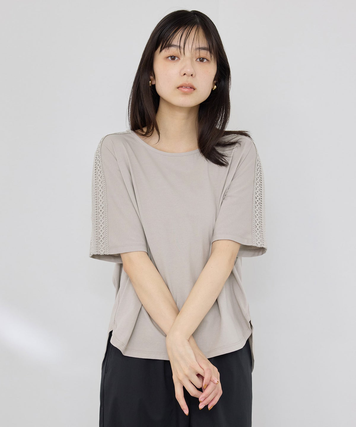 NAVY SARARI 冷感 ショルダーレースUVカットTシャツ レディース メール便 対応商品