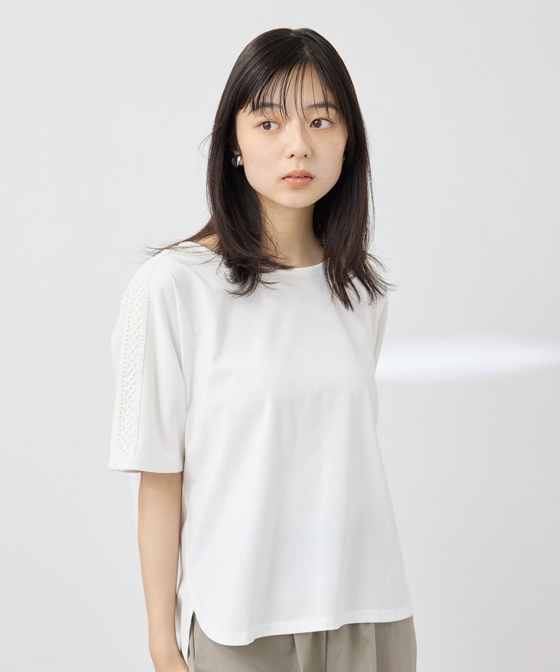 NAVY SARARI 冷感 ショルダーレースUVカットTシャツ レディース メール便 対応商品商品画像-11