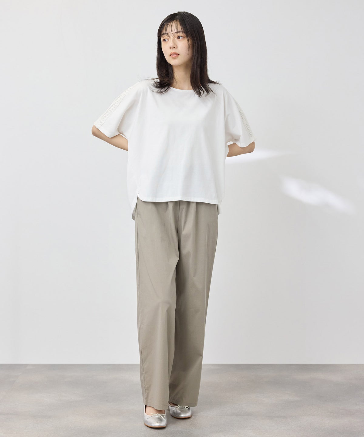 NAVY SARARI 冷感 ショルダーレースUVカットTシャツ レディース メール便 対応商品