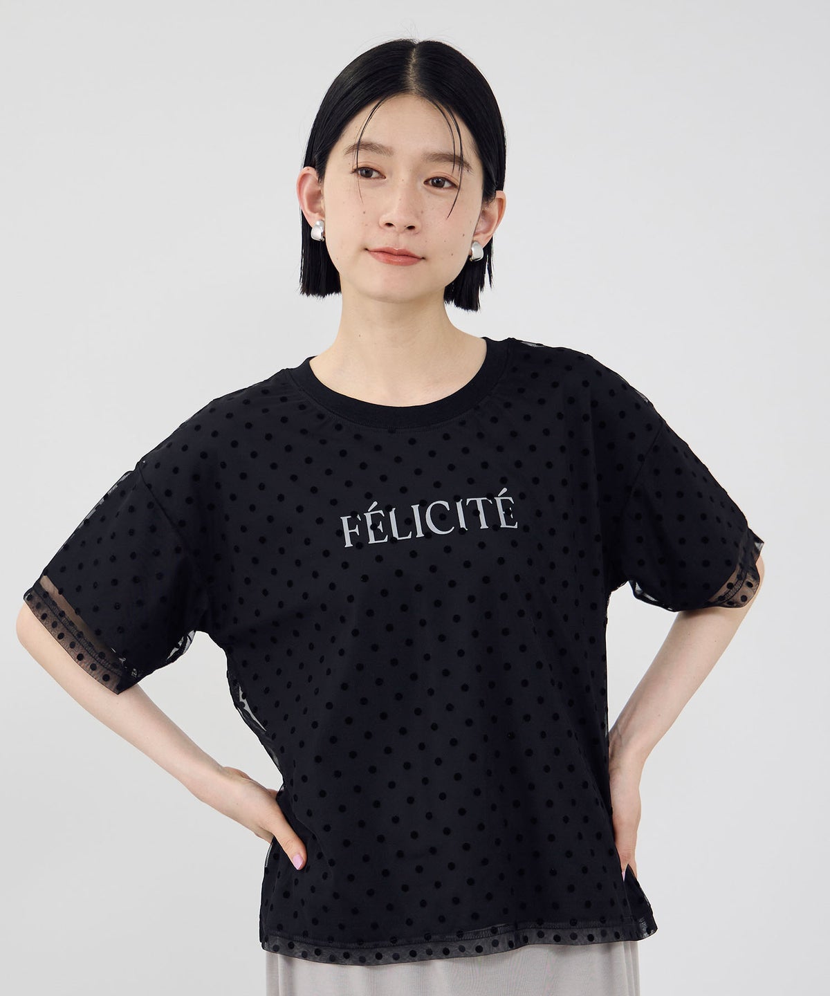 Idnes フロッキードットチュール レイヤードTシャツ レディース メール便 対応商品