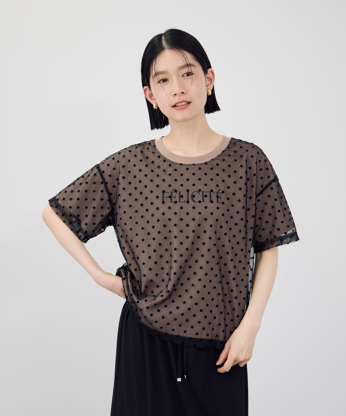 Idnes フロッキードットチュール レイヤードTシャツ レディース メール便 対応商品