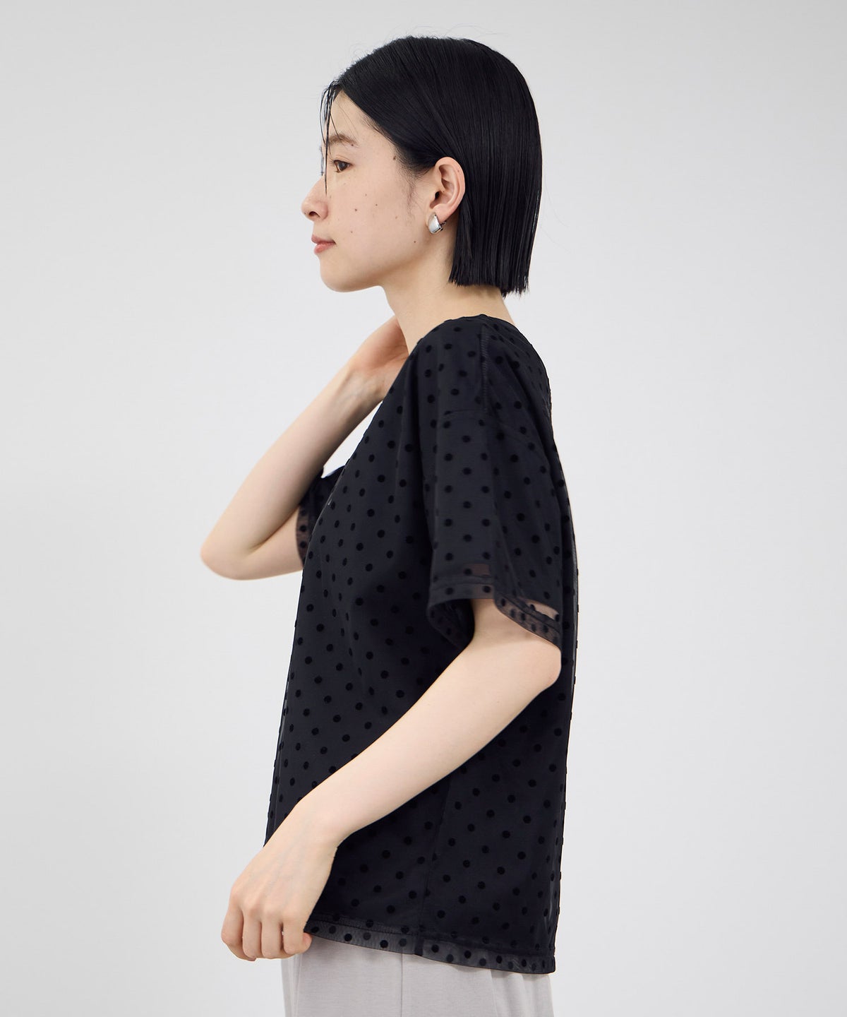 Idnes フロッキードットチュール レイヤードTシャツ レディース メール便 対応商品