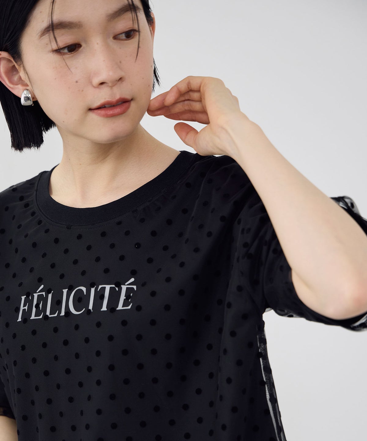 Idnes フロッキードットチュール レイヤードTシャツ レディース メール便 対応商品