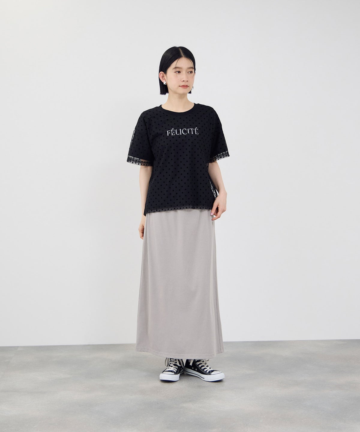 Idnes フロッキードットチュール レイヤードTシャツ レディース メール便 対応商品