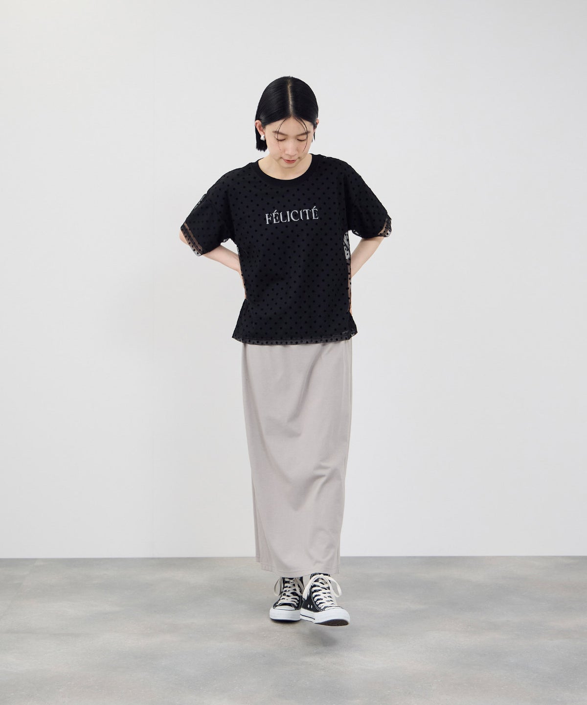 Idnes フロッキードットチュール レイヤードTシャツ レディース メール便 対応商品