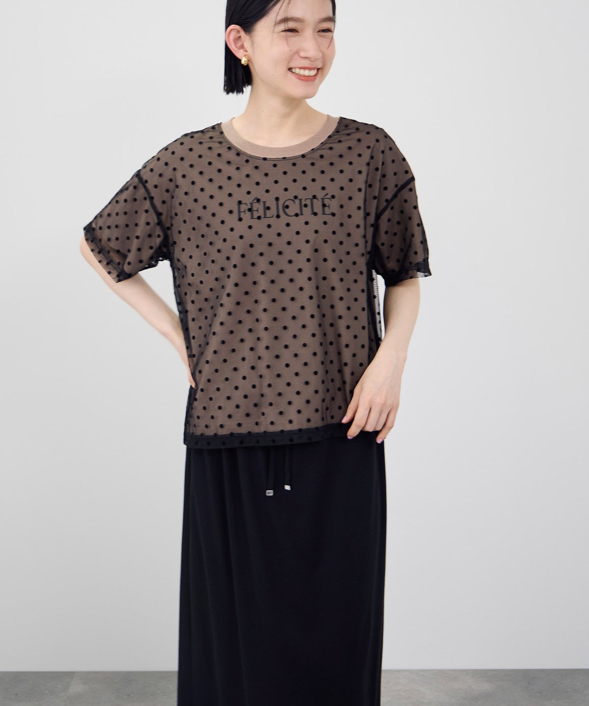 Idnes フロッキードットチュール レイヤードTシャツ レディース メール便 対応商品