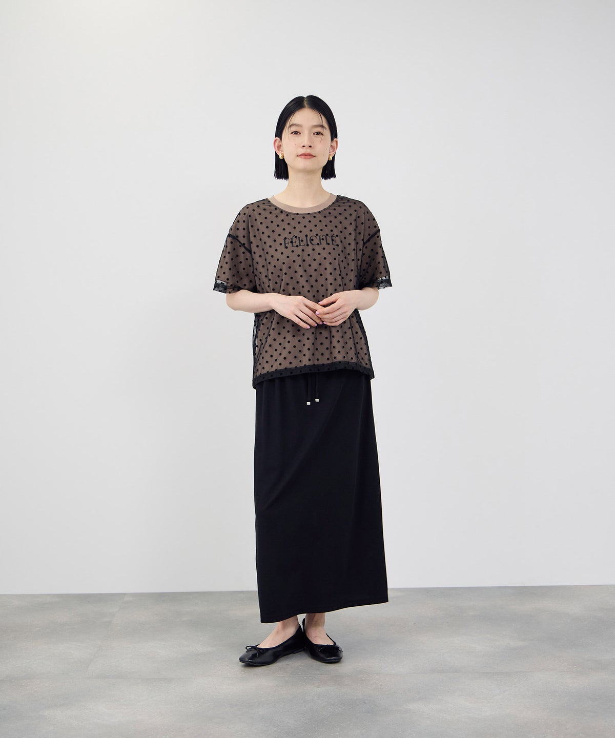 Idnes フロッキードットチュール レイヤードTシャツ レディース メール便 対応商品