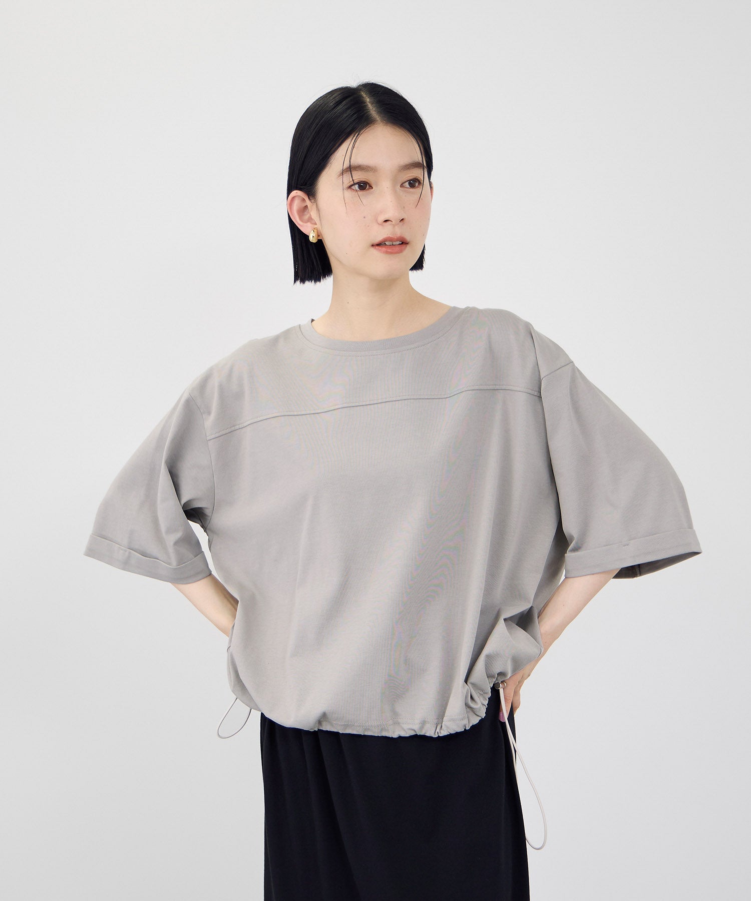 Idnes 接触冷感 裾ドロスト ドルマンプルオーバーカットソー レディース