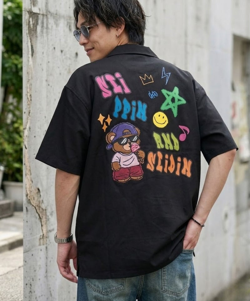 [値下げ]クマプリント ランダムグラフィック オーバーサイズシャツ メンズ商品画像-1