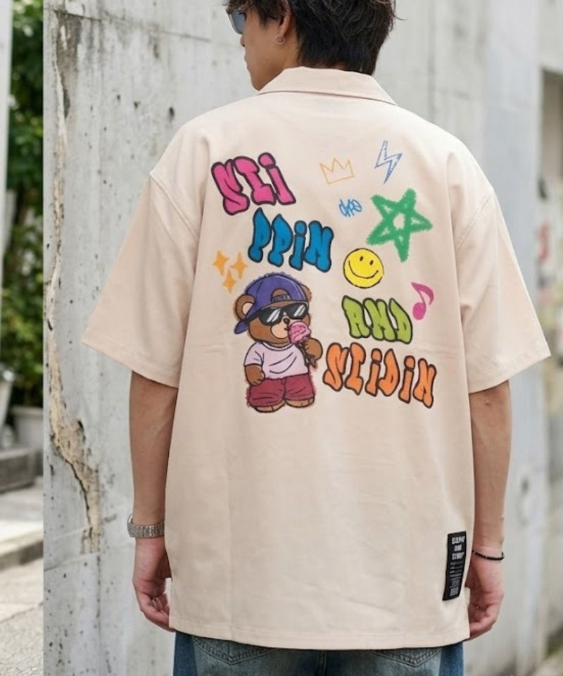 [値下げ]クマプリント ランダムグラフィック オーバーサイズシャツ メンズ商品画像-2