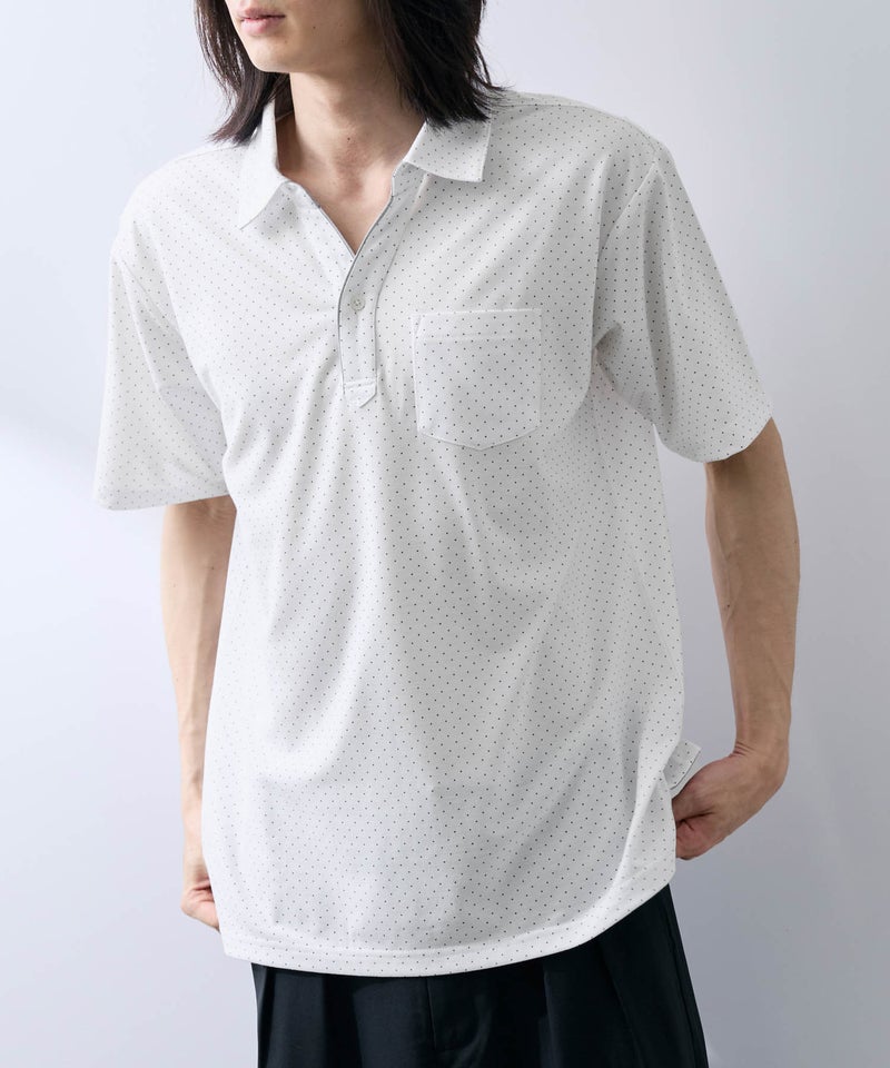 NAVY SARARI 鹿の子 ドット柄スキッパーポロシャツ メンズ商品画像-1