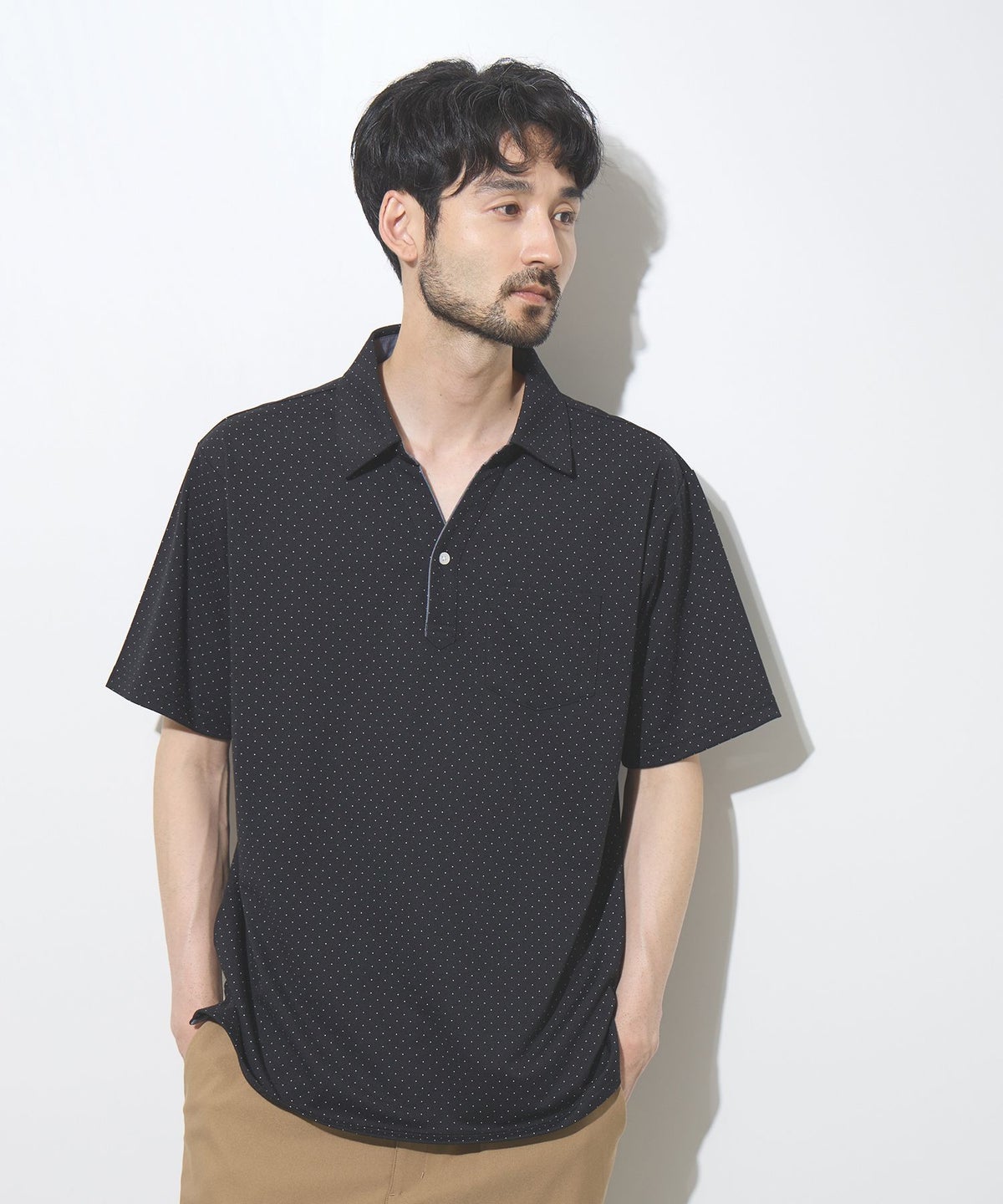 NAVY SARARI 鹿の子 ドット柄スキッパーポロシャツ メンズ