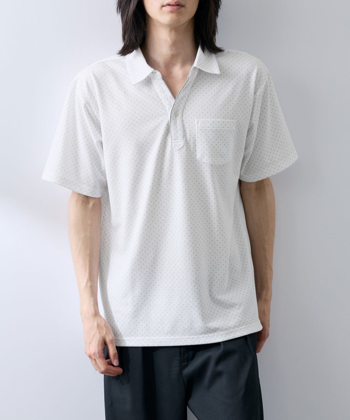 NAVY SARARI 鹿の子 ドット柄スキッパーポロシャツ メンズ