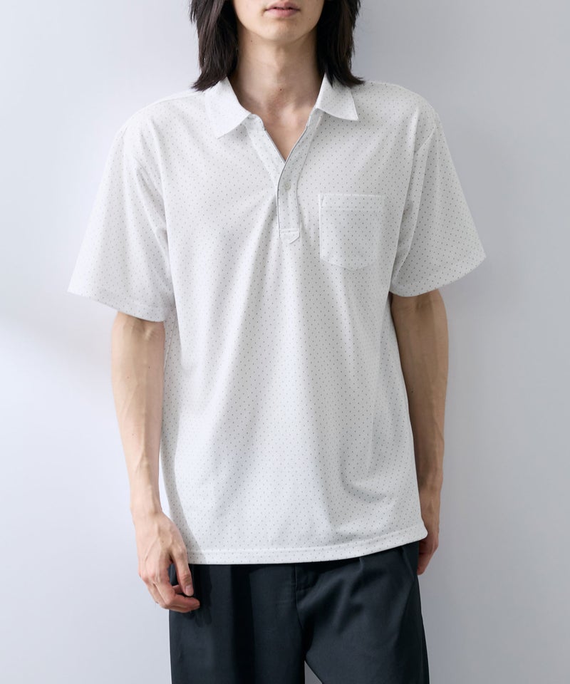 NAVY SARARI 鹿の子 ドット柄スキッパーポロシャツ メンズ商品画像-3