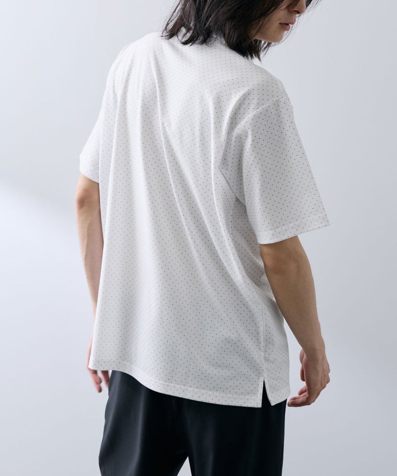 NAVY SARARI 鹿の子 ドット柄スキッパーポロシャツ メンズ商品画像-4