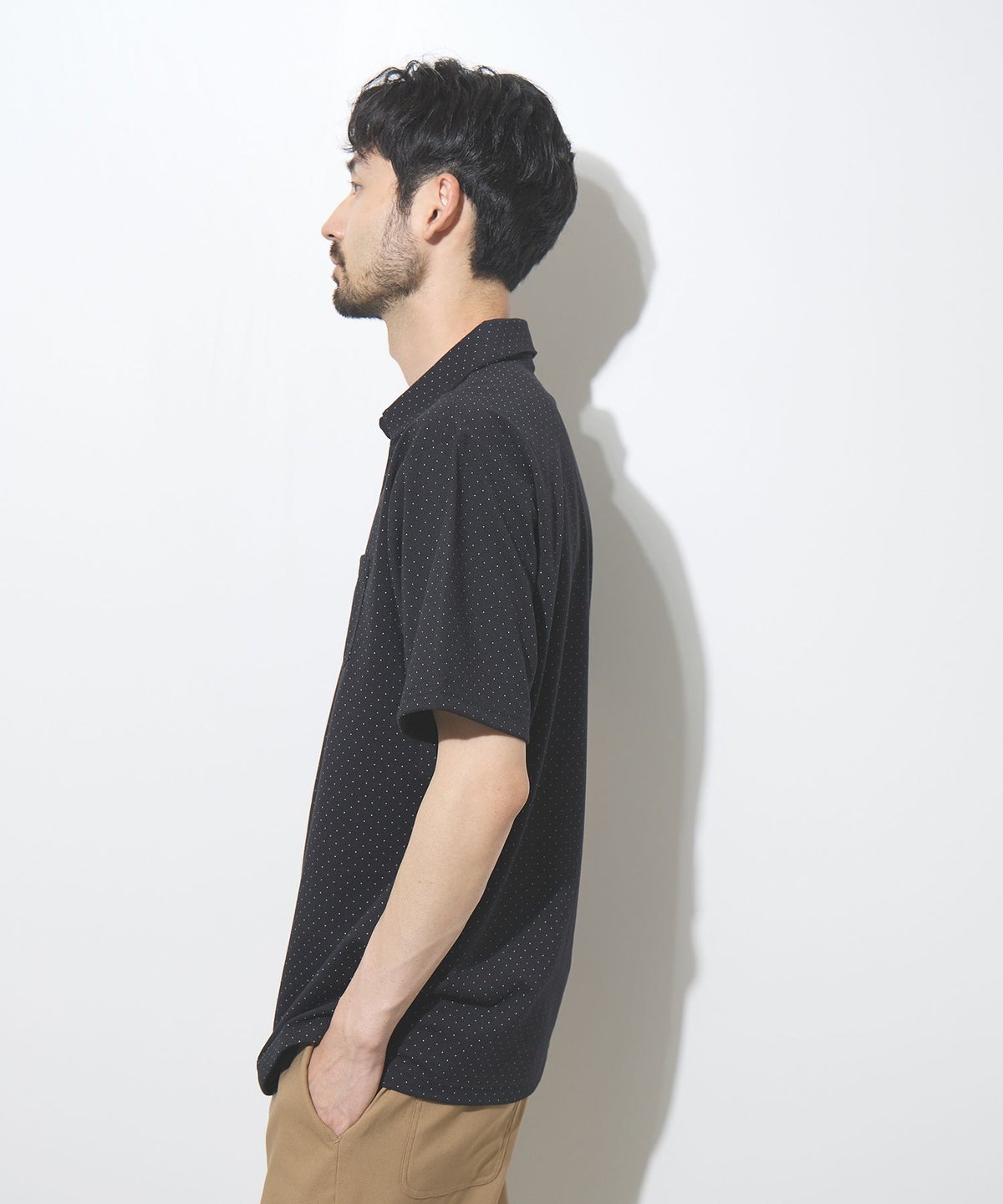NAVY SARARI 鹿の子 ドット柄スキッパーポロシャツ メンズ