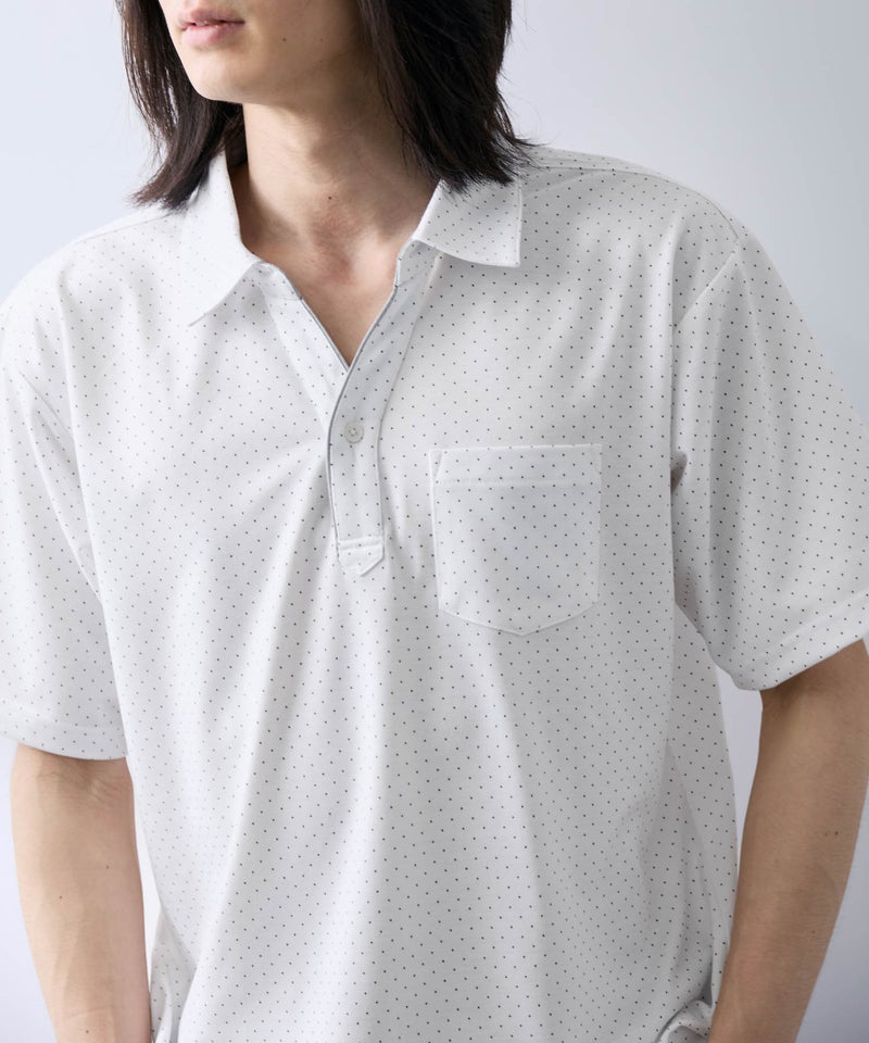 NAVY  SARARI 鹿の子 ドット柄スキッパーポロシャツ メンズ商品画像-5