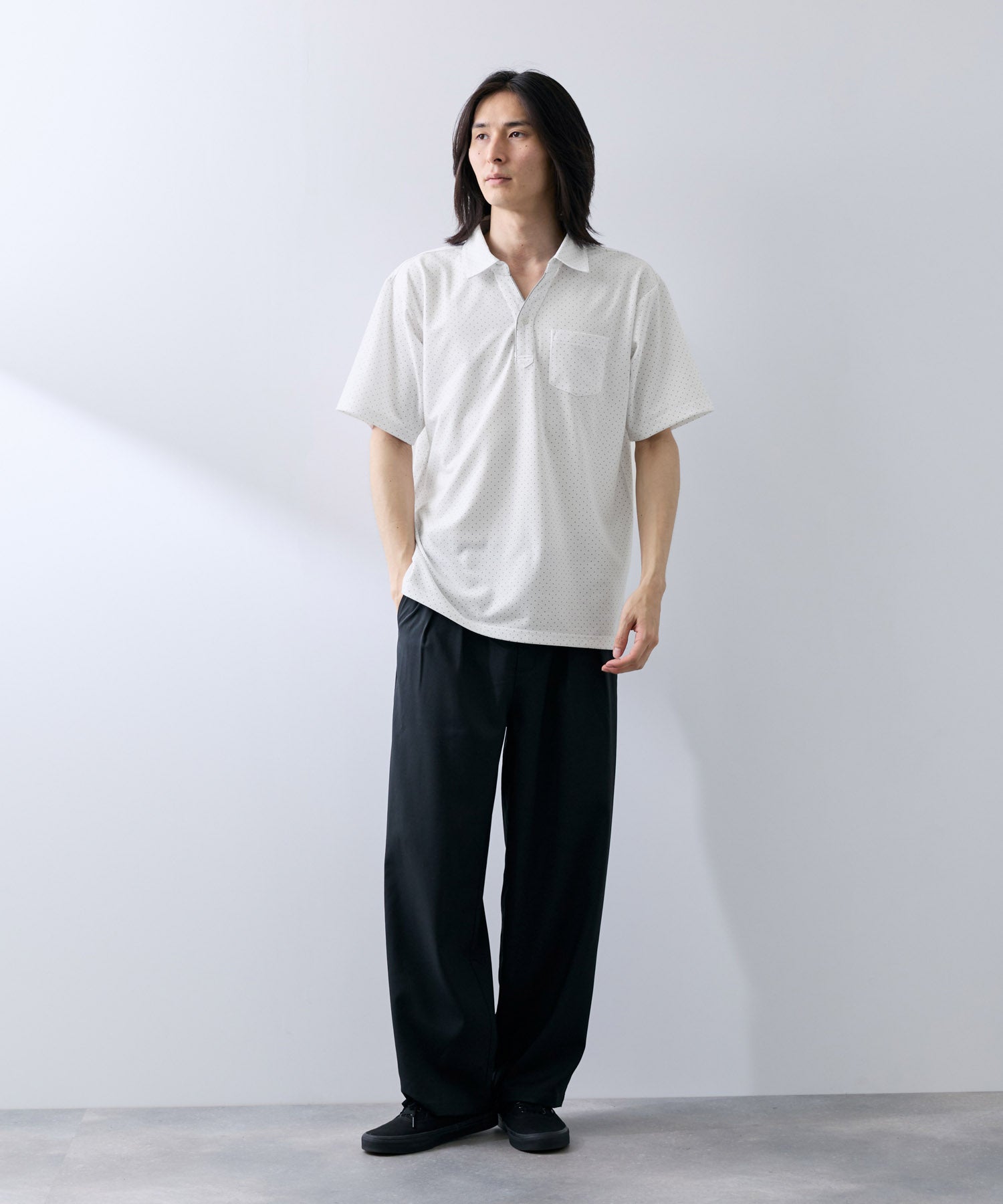 NAVY SARARI 鹿の子 ドット柄スキッパーポロシャツ メンズ
