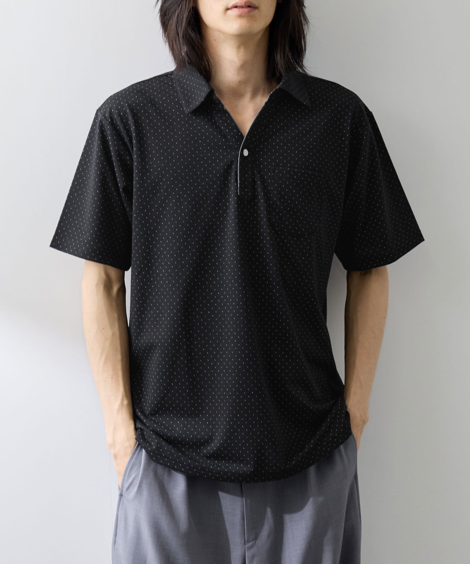 NAVY SARARI 鹿の子 ドット柄スキッパーポロシャツ メンズ