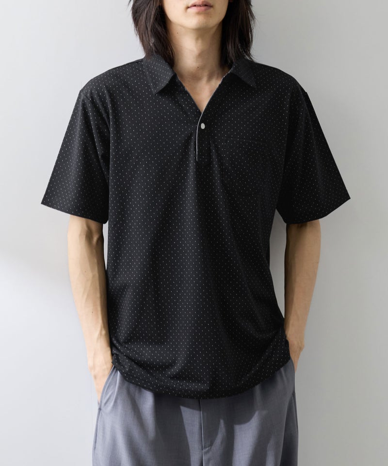 NAVY  SARARI 鹿の子 ドット柄スキッパーポロシャツ メンズ商品画像-7