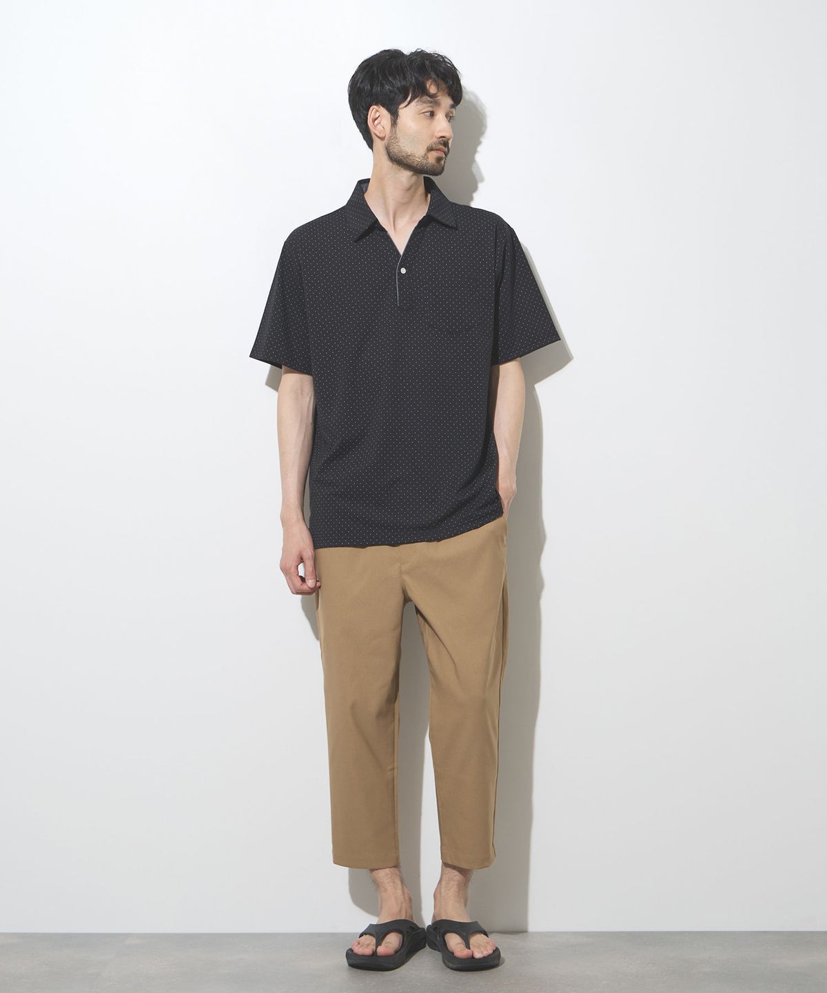 NAVY SARARI 鹿の子 ドット柄スキッパーポロシャツ メンズ