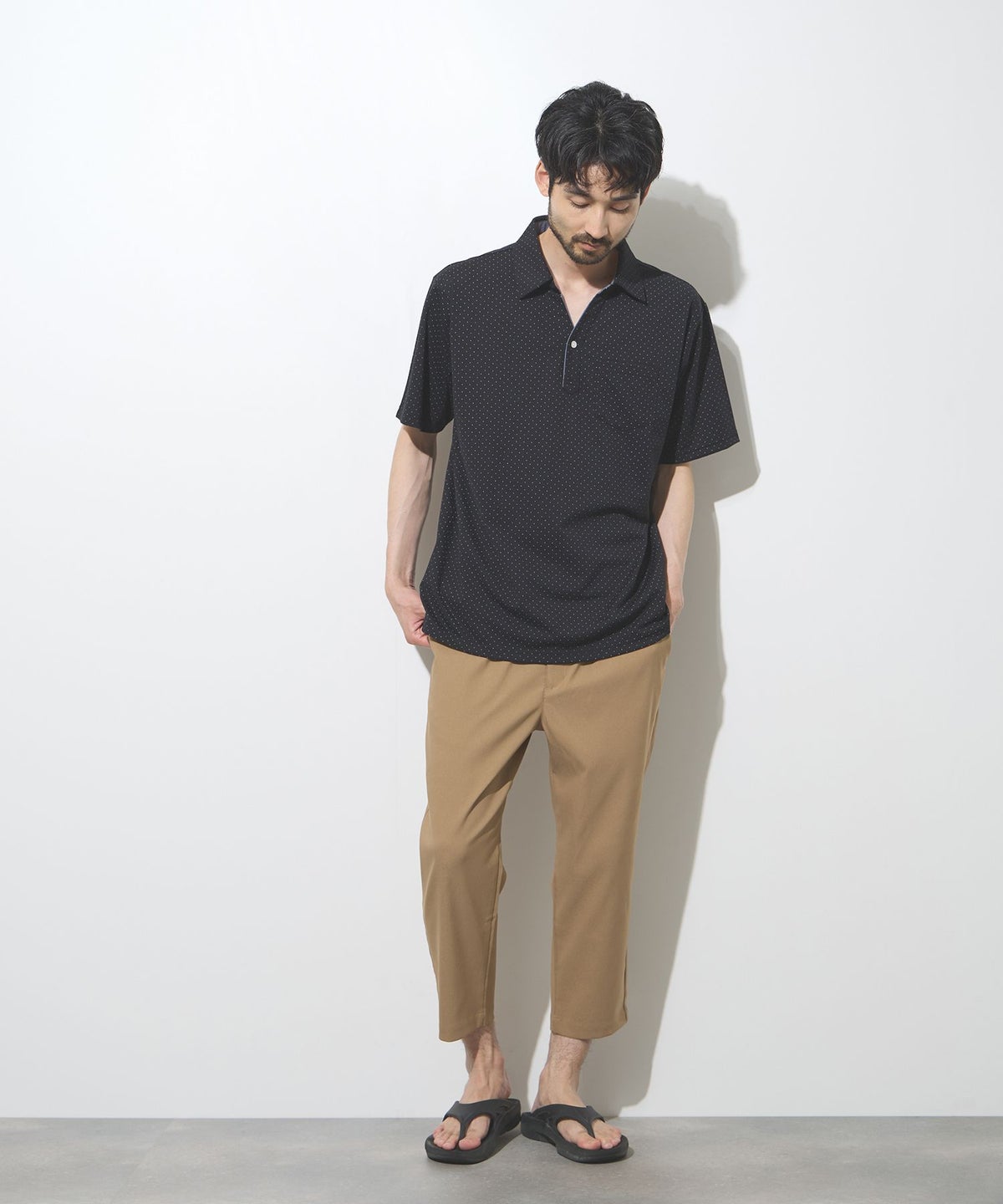 NAVY SARARI 鹿の子 ドット柄スキッパーポロシャツ メンズ