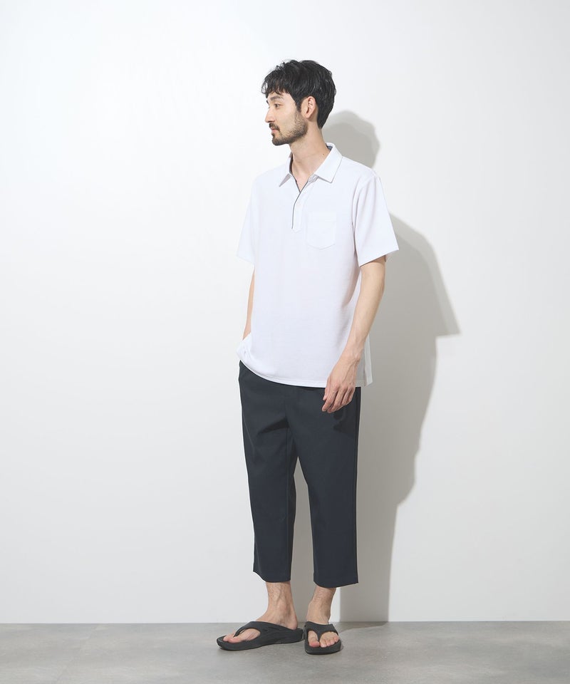 NAVY SARARI リップル 無地スキッパーポロシャツ メンズ商品画像-9